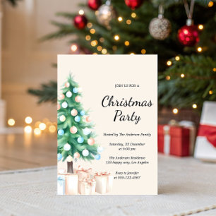 Elegant Watercolor Christmas Tree Party Invitation