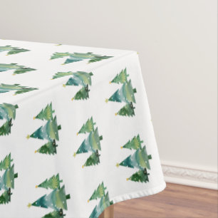 Elegant Watercolor Christmas Tree Pattern Tablecloth