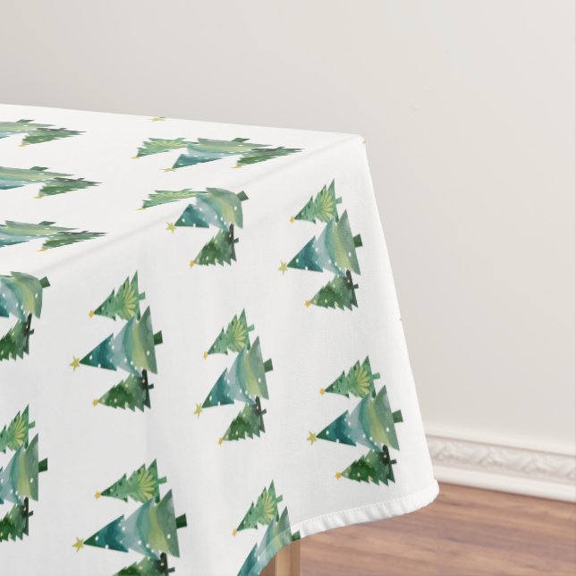 Elegant Watercolor Christmas Tree Pattern Tablecloth (In Situ)