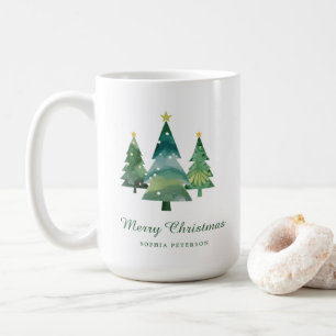 Elegant Watercolor Christmas Tree Photo Gift Coffee Mug