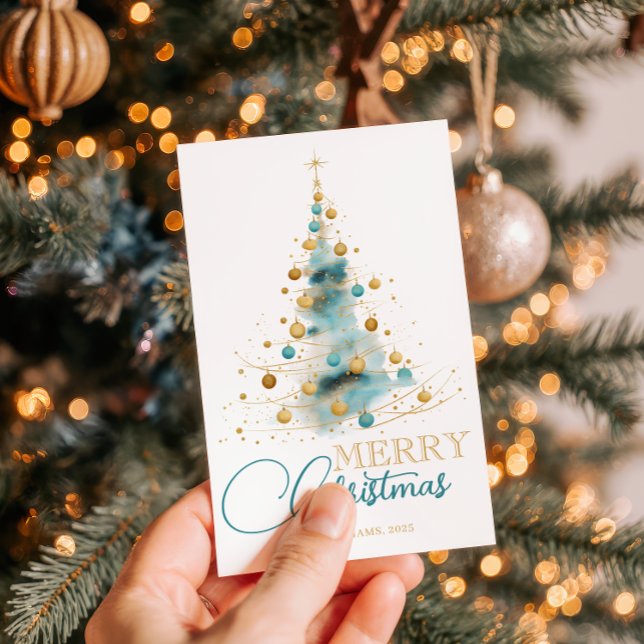 Elegant Watercolor Christmas Tree Photo Holiday Card (Creator Uploaded)