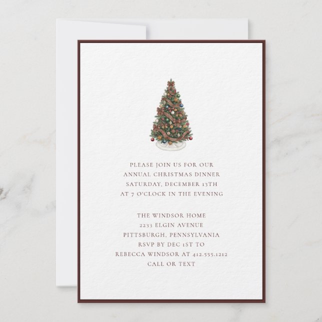 Elegant Watercolor Christmas Tree Plaid  Invitation (Front)