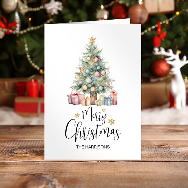 Elegant Watercolor Christmas Tree & Presents Card (Creator Uploaded)