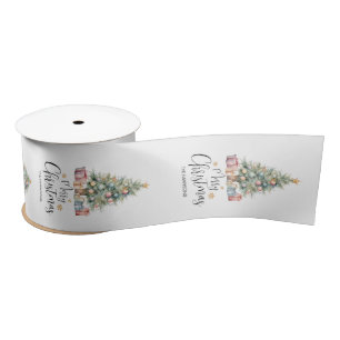 Elegant Watercolor Christmas Tree & Presents Satin Ribbon