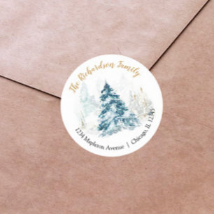 Elegant watercolor Christmas tree return address Classic Round Sticker