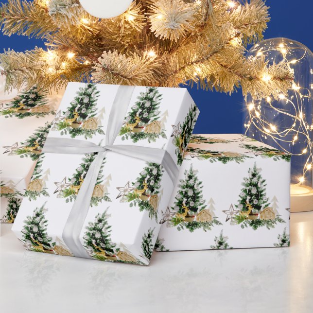 Elegant Watercolor Christmas Tree Wrapping Paper (Holidays)