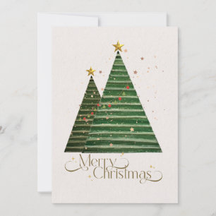 Elegant Watercolor Christmas Trees Card with Golde