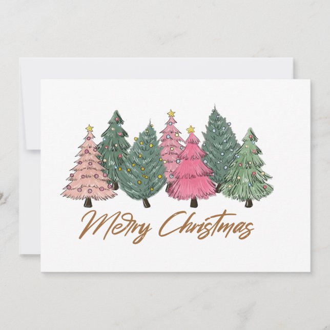 Elegant Watercolor Christmas Trees Merry Xmas Holiday Card (Front)
