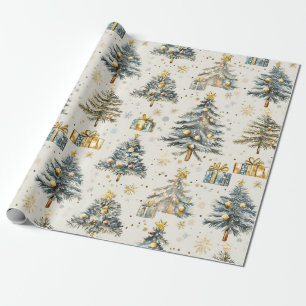 Elegant Watercolor Christmas Trees Wrapping Paper