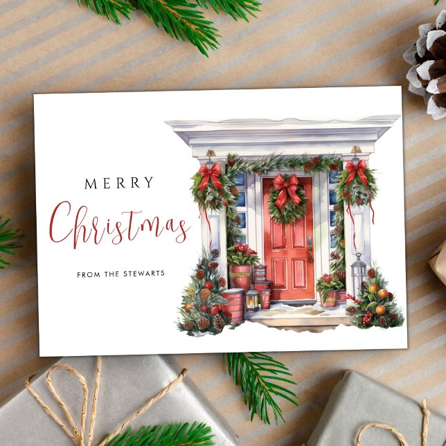 Elegant Watercolor Christmas Vintage Door Holiday Card (Creator Uploaded)