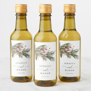 Elegant Watercolor Christmas Wedding Favours Wine Label