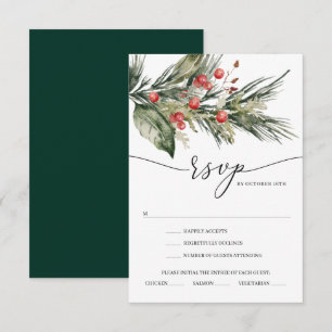Elegant Watercolor Christmas Wedding RSVP Card