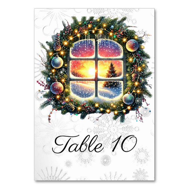 Elegant Watercolor Christmas Wedding Table Cards (Front)