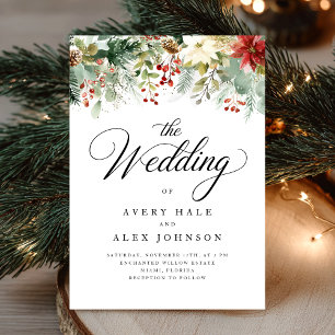 Elegant Watercolor Christmas Winter Wedding  Invitation