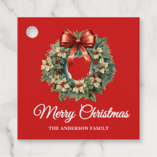 Elegant Watercolor Christmas Wreath Favour Tags