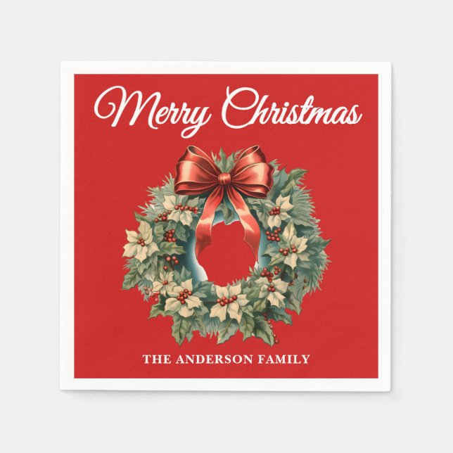 Elegant Watercolor Christmas Wreath Napkin (Front)