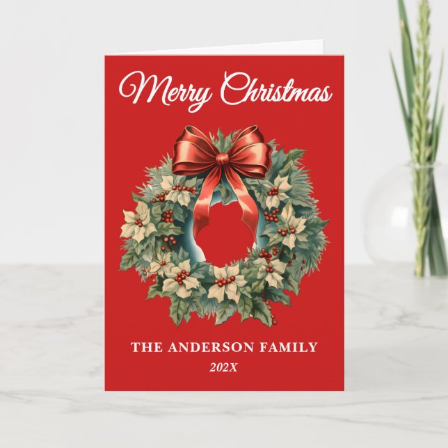 Elegant Watercolor Christmas Wreath Non-Photo Holiday Card (Front)