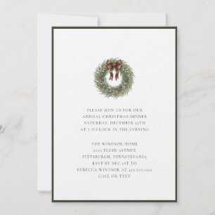 Elegant Watercolor Christmas Wreath Plaid Bow Invitation