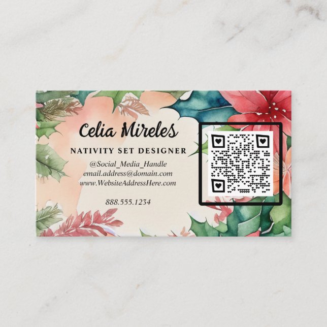 Elegant Watercolor Christmas Wreath QR Code Enclosure Card (Front)