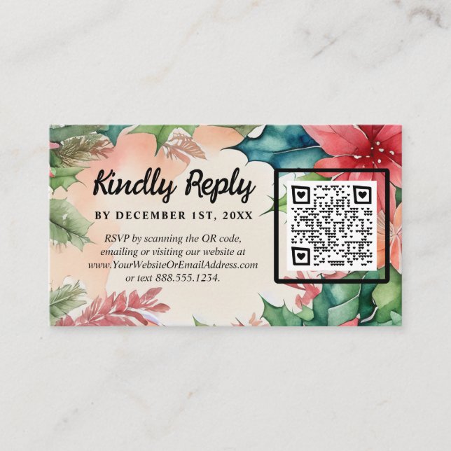 Elegant Watercolor Christmas Wreath Wedding Enclosure Card (Front)