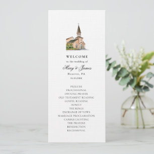 Elegant Watercolor Church Wedding Flat Program Programme