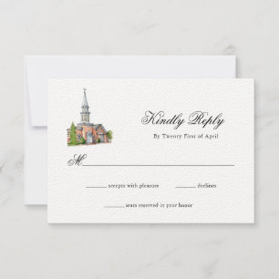 Elegant Watercolor Church wedding RSVP Card