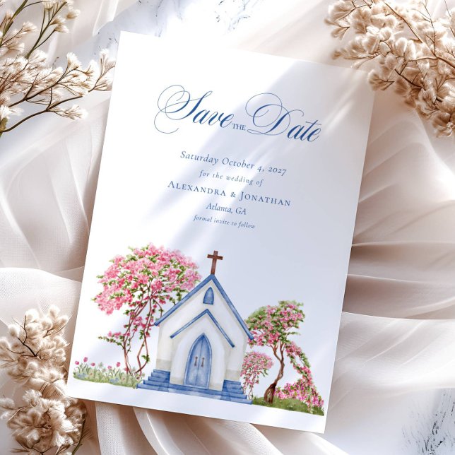 Elegant Watercolor Church Wedding Save the Date  Invitation (Creator Uploaded)