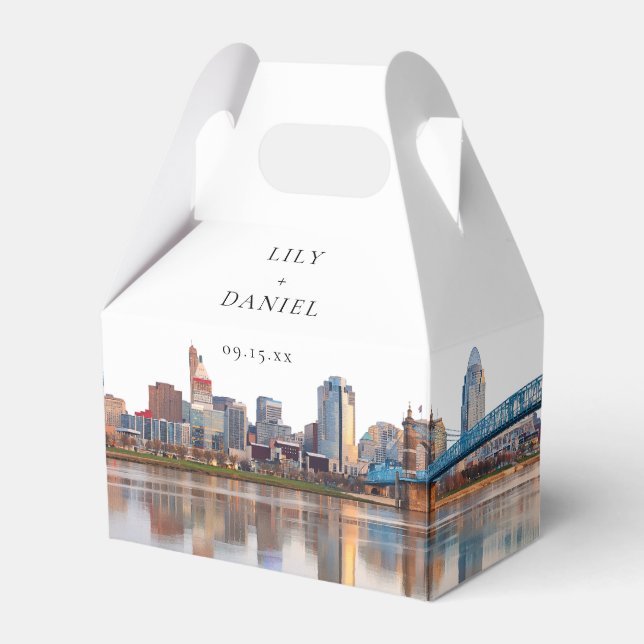 Elegant Watercolor Cincinnati Ohio Wedding Favour Box (Front Side)