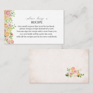 Elegant Watercolor Citrus Pink Flowers A Recipe ca Enclosure Card