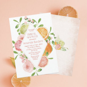 Elegant Watercolor Citrus Pink Flowers bridal sho Invitation