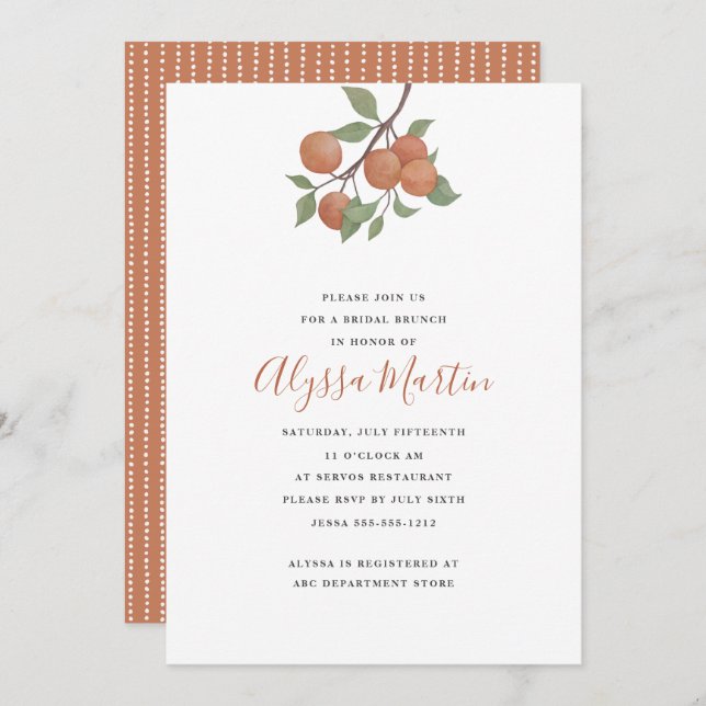 Elegant watercolor citrus stem/oranges design invitation (Front/Back)