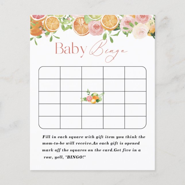 Elegant Watercolor Citrys Pink Flowers Baby shower (Front)