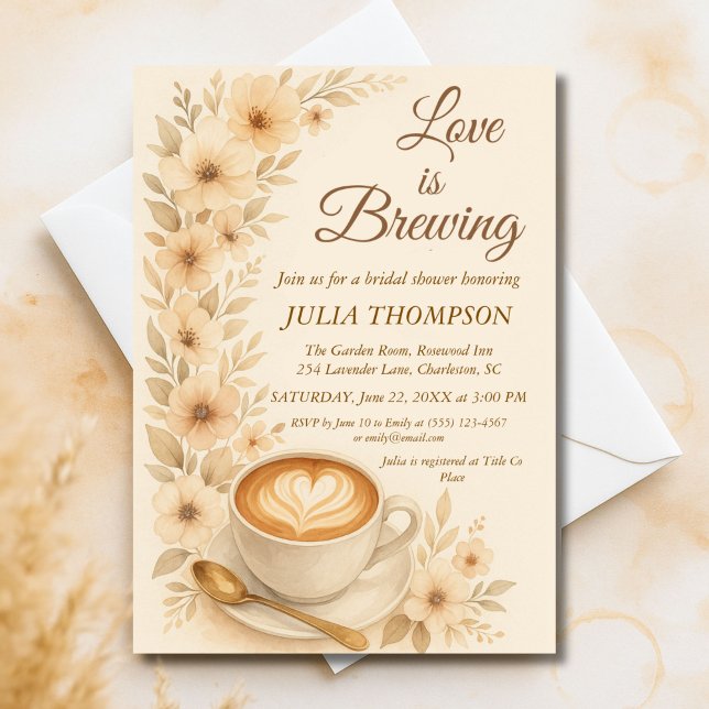 Elegant Watercolor Coffee Bridal Shower Invitation (Creator Uploaded)