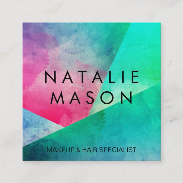 Elegant Watercolor Colour Blocks Square Business Card (Front)