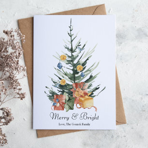 Elegant Watercolor Colourful Christmas Tree Flat Holiday Card
