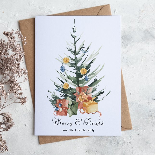 Elegant Watercolor Colourful Christmas Tree Flat  Holiday Card (Creator Uploaded)