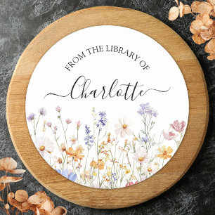 Elegant Watercolor Colourful Wildflower Bookplate Classic Round Sticker