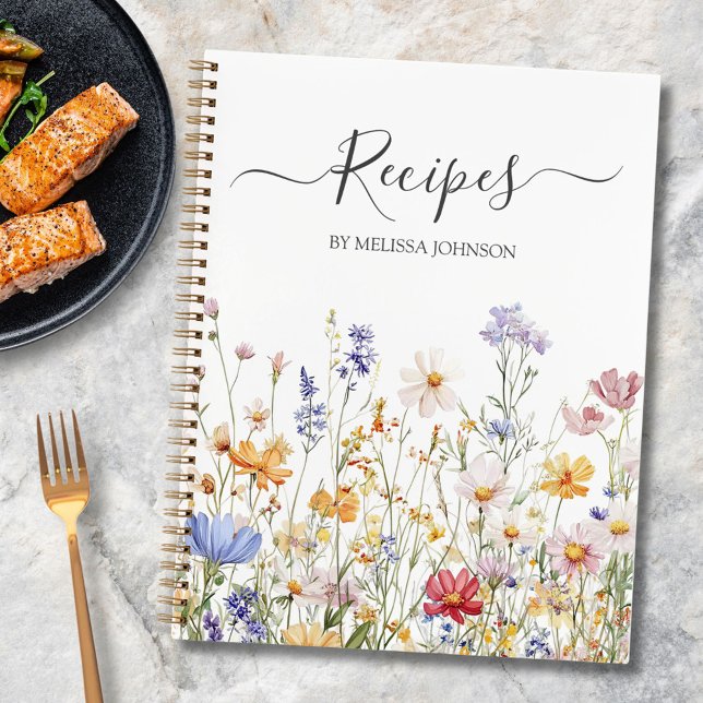 Elegant Watercolor Colourful Wildflower Recipe Boo Notebook (In situ)