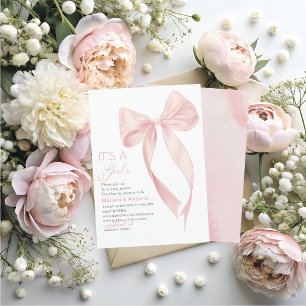 Elegant  Watercolor Coquette Pink Bow Girl Baby Sh Invitation