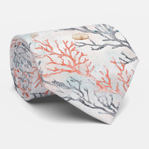 Elegant Watercolor Coral Branches & Ocean Waves Tie