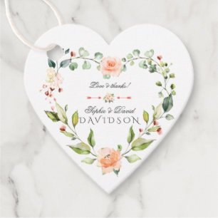 Elegant Watercolor Coral Flowers Wreath Wedding Favour Tags