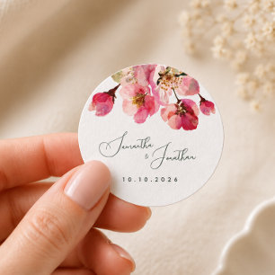 Elegant Watercolor Coral Pink floral Classic Round Sticker