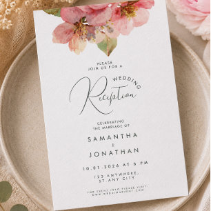 Elegant Watercolor Coral Pink Floral Reception  Invitation