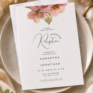 Elegant Watercolor Coral Pink Floral Reception  Invitation