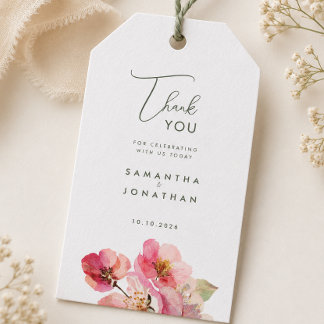 Elegant Watercolor Coral Pink floral Wedding Gift Tags