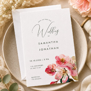 Elegant Watercolor Coral Pink  Floral wedding Invitation