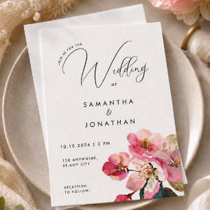 Elegant Watercolor Coral Pink  Floral wedding Invitation