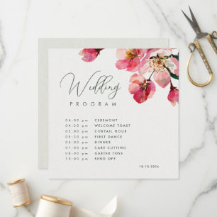 Elegant Watercolor Coral pink Floral wedding Programme