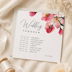 Elegant Watercolor Coral pink Floral wedding Programme
