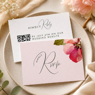 Elegant Watercolor Coral Pink Floral Wedding RSVP Card